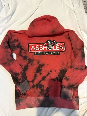 Assholes Live Forever (ALF) Red/Black Tie Dye Hoodie – Size Small